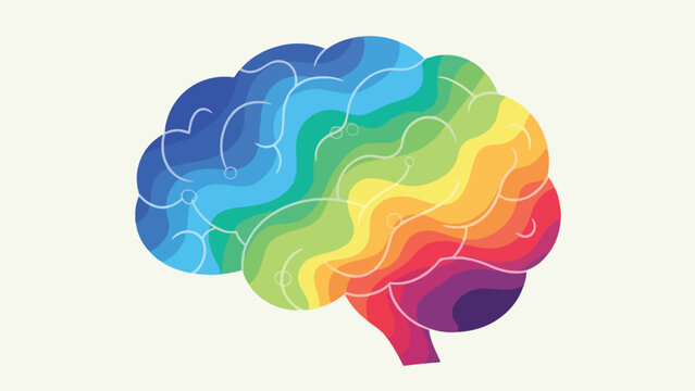 A stylized illustration of a human brain with vibrant, layered colors