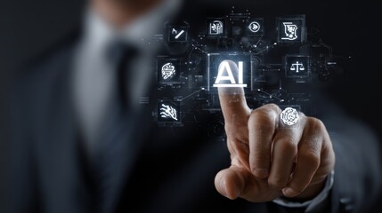 Businessman Interacting with AI Technology.