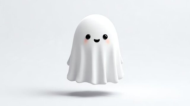 Cute Halloween ghost character animation floating 3D render