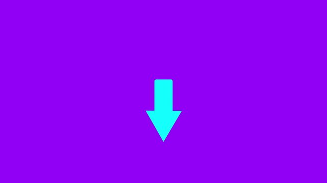 Cyan arrow pointing down on a purple background down arrow direction
