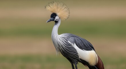 Obraz premium Elegant Grey Crowned Crane Standing Tall in African Savanna.