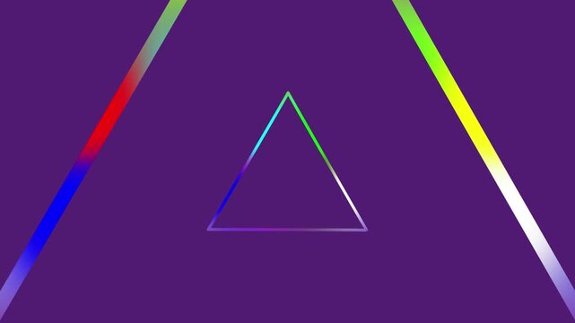 Concentric Triangles with Rainbow Gradient Edges on Purple Background abstract geometric