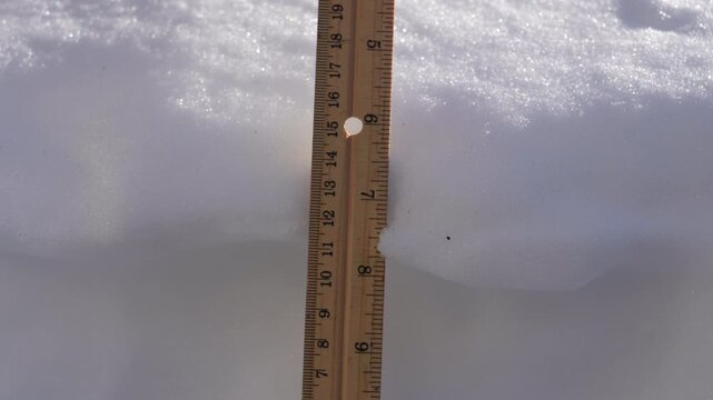Ruler measuring the amounts of snow fallen to the ground