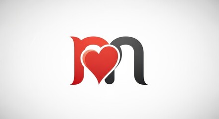Elegant Letter M Logo Design with Heart Symbol for Love.