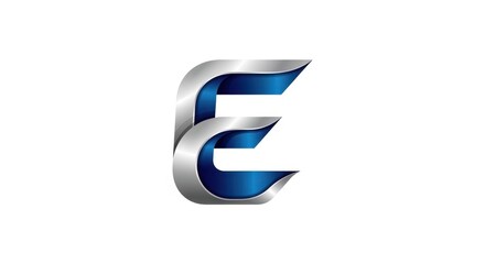 Elegant Metallic Letter E Logo Design with Blue Accents.