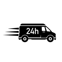 Naklejka premium Fast 24hr delivery Truck Icon. Rapid logistics and Cargo Transportation Service. Black Silhouette Symbol