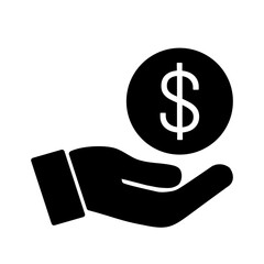 Open Hand With Dollar Coin Investment Savings Concept Black Icon Vector Symbol