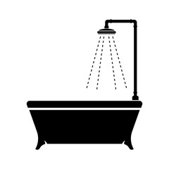 Shower and Bathtub washing hygiene Bathroom icon Black Silhouette Symbol Sign