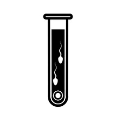 IVF Medical Treatment Test Tube With Male Sperm Swimming to Fertilize Woman&rsquo;s Egg Black Icon Silhouette