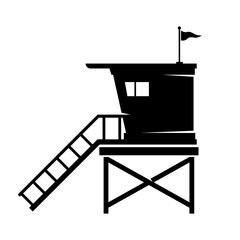 Lifeguard Beach Hut Watch Tower Shack Safety and Rescue Icon Vector Black Silhouette