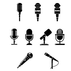 Microphone Mic Audio Recording Equipment Silhouette Vector Icons Set Black