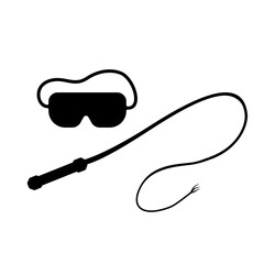 Erotic Sex Game Blindfold and Whip Fantasy Game Equipment Icon Black Silhouette Illustration
