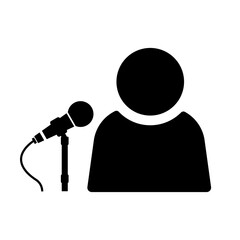 Simple Public Speaking Conference Man with Microphone Icon Black Silhouette Illustration