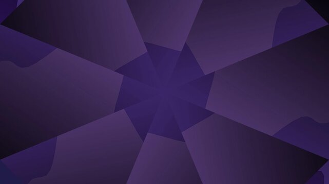 A dynamic geometric pattern with converging shapes and deep purple hues creates a mesmerizing visual effect from a central viewpoint.