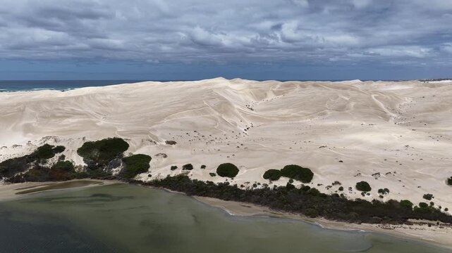 Blue Lake, Penong, South Australia &ndash; 4k aerial drone footage of salt lakes, beaches, coastal sand dunes, limestone cliffs and Southern Ocean shoreline