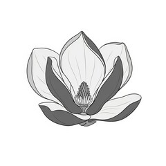 Elegant Magnolia Blossom Illustration in Black and White.