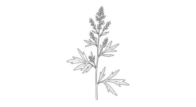 Elegant Mugwort Illustration - A Detailed Botanical Line Art.