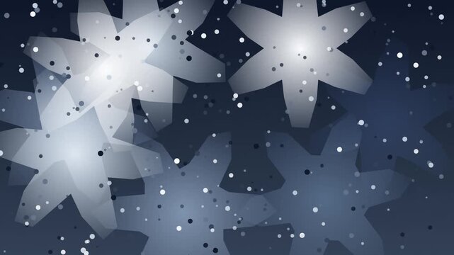 Snowflakes gently falling in a dark blue winter wonderland scene from a close-up viewpoint