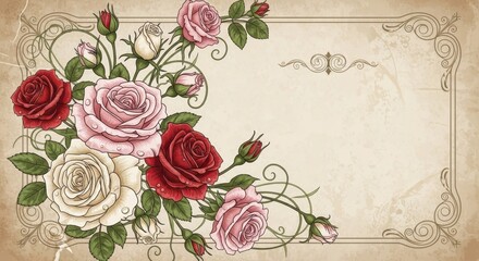 Elegant Vintage Floral Frame with Roses for Special Occasions.