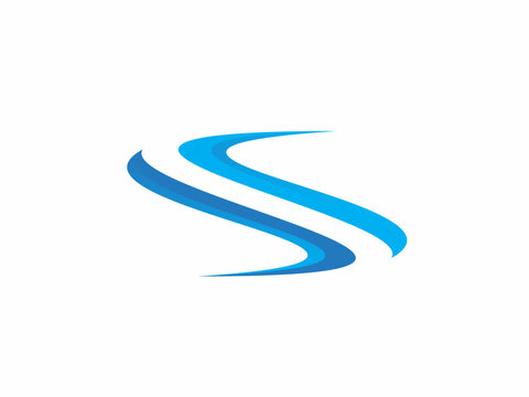 Abstract blue S letter logo design with wave and curve elements.