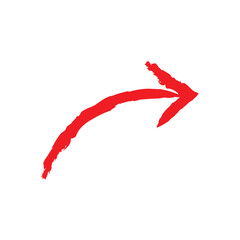 Red Hand-Drawn Arrow Illustration: Rough Sketch Style Directional Pointer with Grungy Texture and Brush Stroke Detail Isolated on White for Highlighting and Annotations