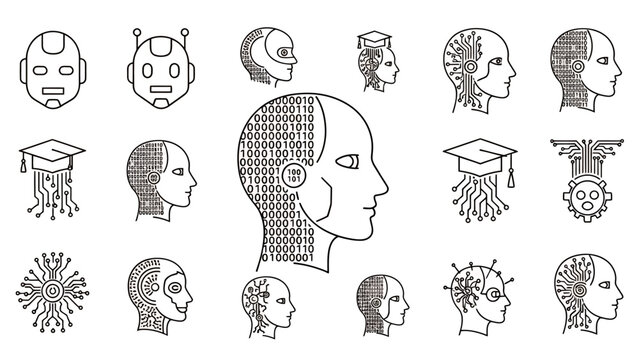 Vintage diagram collection depicting multiple head profiles, skulls, and cross sections for anatomy study and science education.