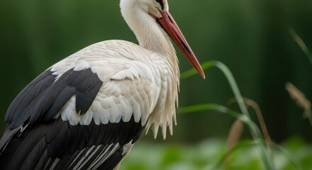Fototapeta premium Elegant White Stork Portrait in Natural Habitat.