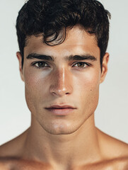 Naklejka premium Portrait of Caucasian man with strong jawline