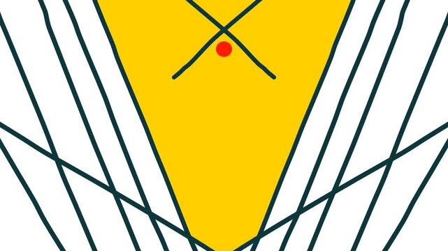 Animation of symmetrical stripes forming a pattern with a yellow area and a red dot in the middle.
