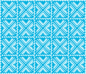 Obraz premium Geometric organic pattern featuring ethnic shapes and floral motifs in blue and white hues fabric textile motif design editable