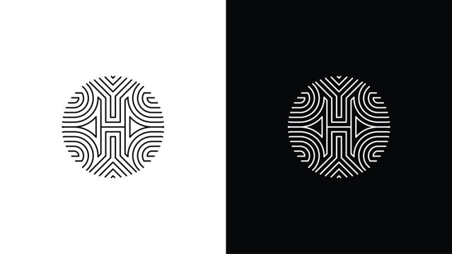 Linear Geometric H Letter Logo Design in Aesthetic Circle Shape