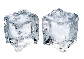 Two Clear Ice Cubes on White Background