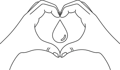 Hand forming heart shape around water drop