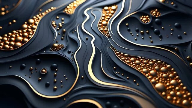 Four frames show flowing lines and dots forming unique patterns with dark and bright colors. The shapes change and flow together smoothly.