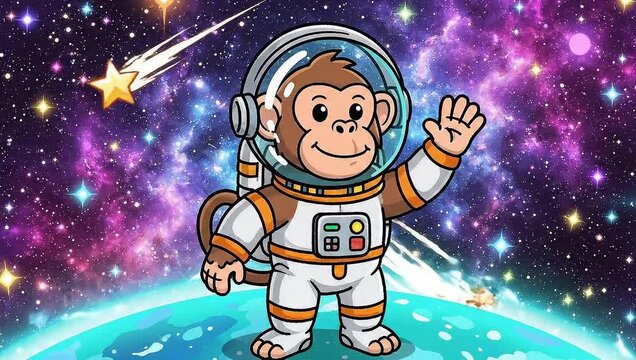 Monkey Astronaut Cartoon in Space - A Whimsical Adventure.