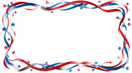 Red blue white ribbon frame with stars decoration on white background for celebration or patriotic event design