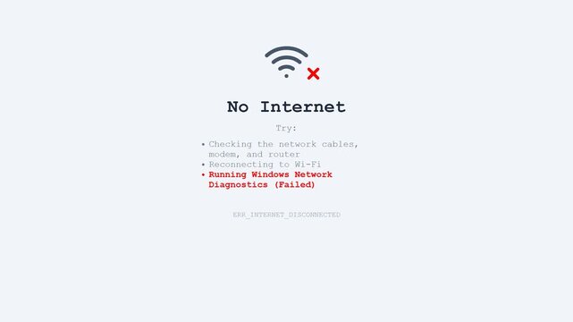 No Internet Connection Error Message Screen.