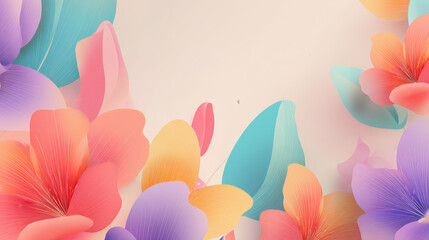 Obraz premium Soft pastel floral elements with vibrant petals and leaves floating over clean background creating delicate and colorful springtime atmosphere