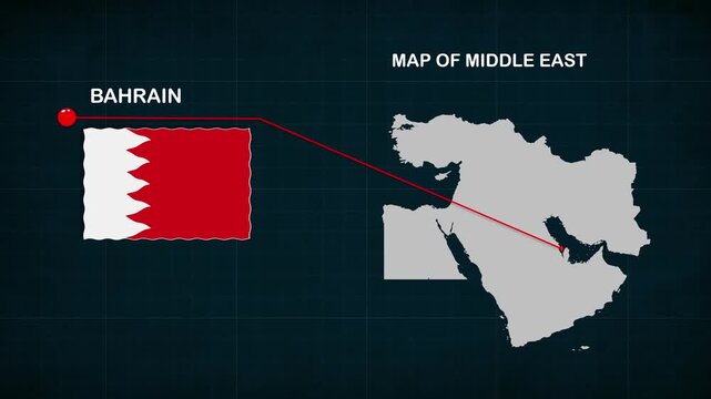 Map_of_Bahrain_heiglighted_on_Middle_East_map video footage animation showing geographic map visualization with smooth motion background suitable for 