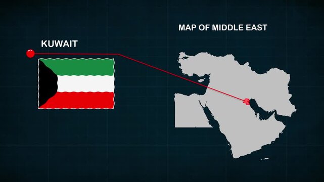 Map_of_Kuwait_heiglighted_on_Middle_East_map video footage animation showing geographic map visualization with smooth motion background suitable for p