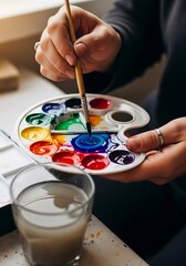 Close-up showcasing the artist's palette during painting creation