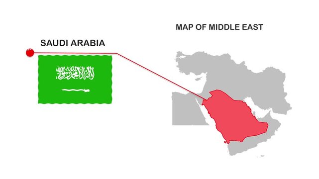 Saudi_Arabia_Map_heiglighted_on_Middle_East_map video footage animation showing geographic map visualization with smooth motion background suitable fo