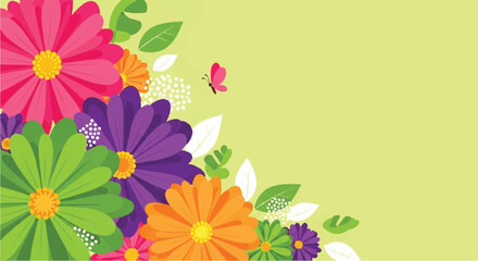 Obraz premium Celebrating spring with floral illustration, bottom-left arrangement seen from a whimsical viewpoint
