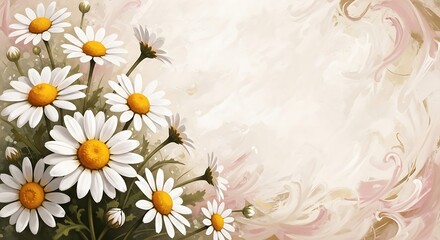 Painted daisy bouquet in soft, pastel hues with abstract background