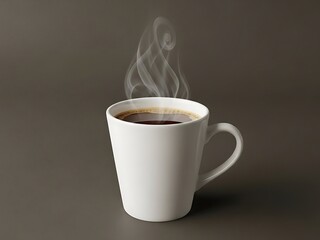 Steaming cup of invigorating dark coffee on muted brown background