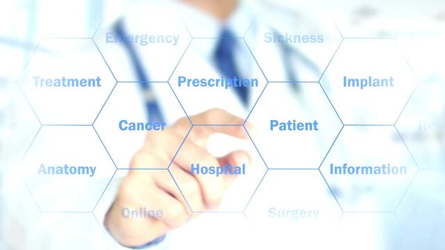 Pain Relief, Doctor working on holographic interface, Motion Graphics