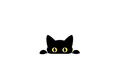 Obraz premium Simple Cute Black Cat Head Peeking with Yellow Eyes Isolated Vector