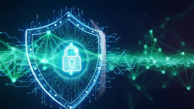 Glowing Shield With Padlock In The Center Digital Security Is Displayed With Network Visualization Design In The Background It Is Concept For Cyber Protection