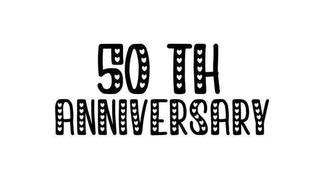 50th anniversary celebration with decorative font and hearts. Suitable for cards, invitations, posters, and anniversary themed designs. Ideal for romantic occasions.