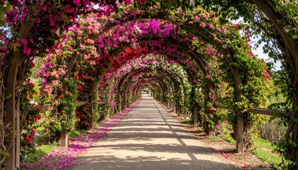 Obraz premium Enchanting floral tunnel - A vibrant pathway of blossoms and greenery.
